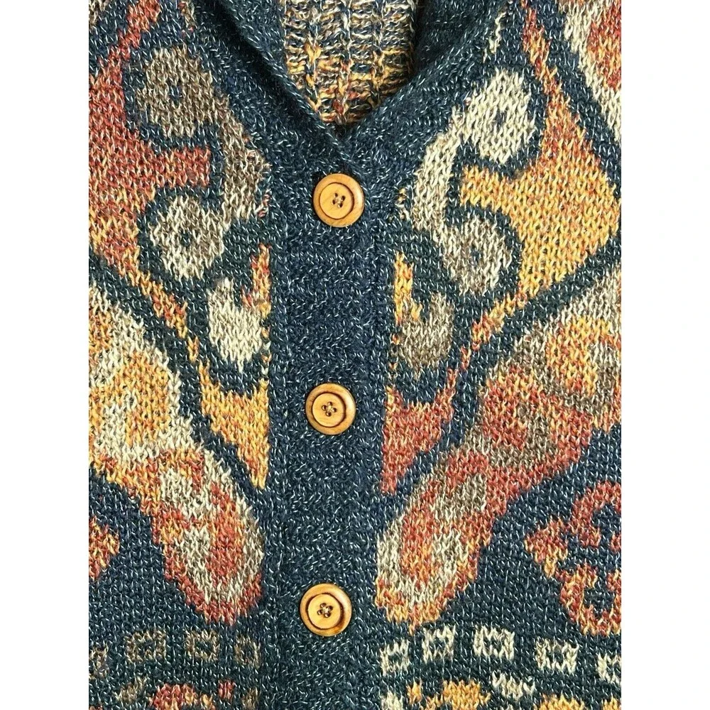 J. Jill Wool Blend Long Cardigan Sweater Shawl Collar Southwest Blue Orange‎ XS - Picture 4 of 12